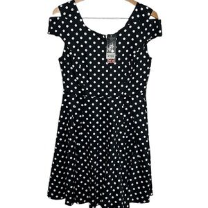 New Lady Vintage Bardot Black White Polka Dot Tea Dress Women Size 14